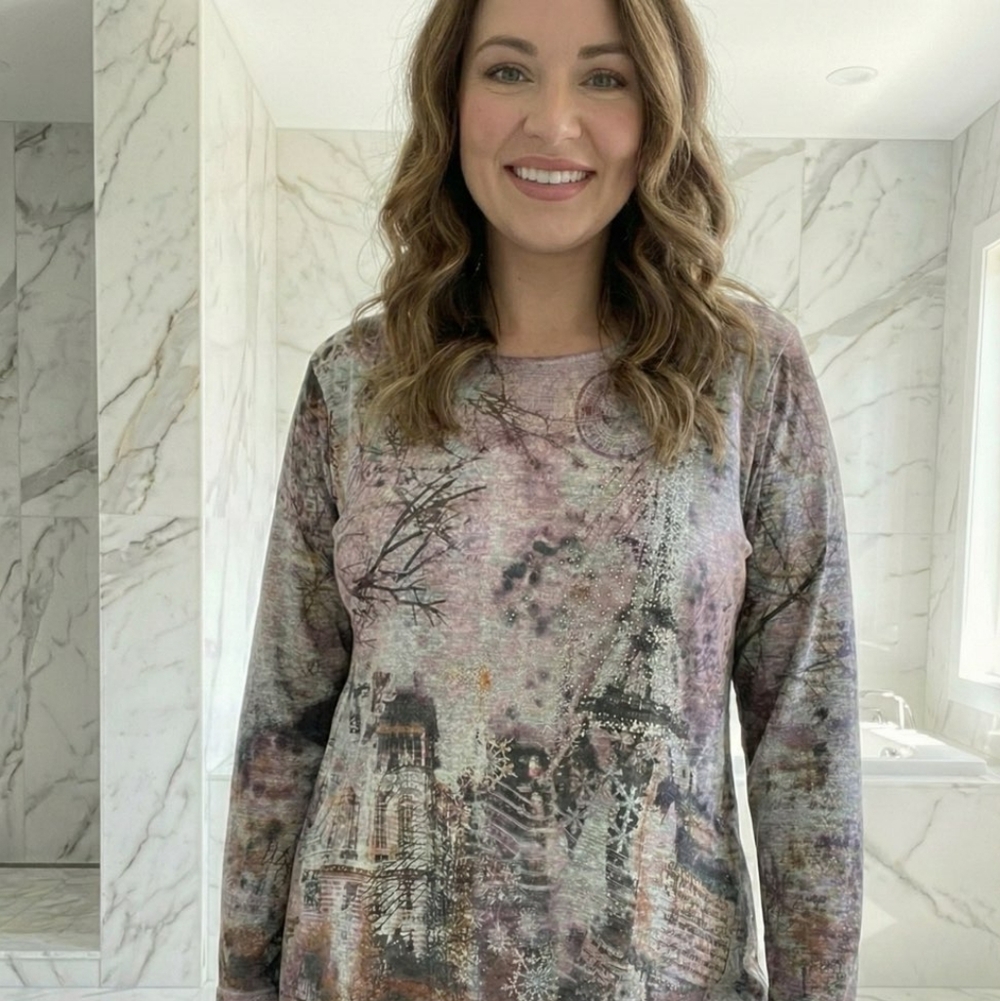 CJ Banks Artistic Print Long Sleeve Top